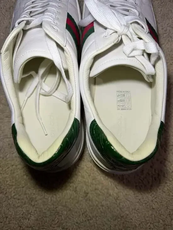 Gucci Women's Ace Platform Sneakers with Web Stripe and Green Croc Trim size 40 - Picture 3 of 8